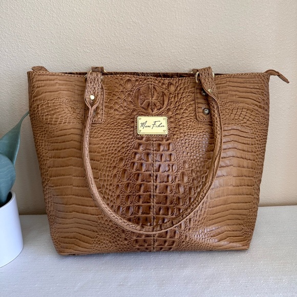 New Marc Fisher Faux Tan Crock Leather Large Bag - Picture 1 of 13